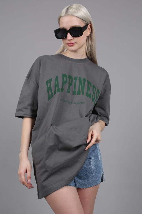 Kadın Füme Baskılı Oversize T-Shirt Mg1230