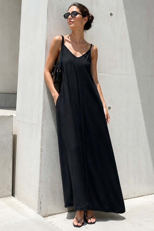 Siyah Askılı Oversize Uzun Elbise Mg2038