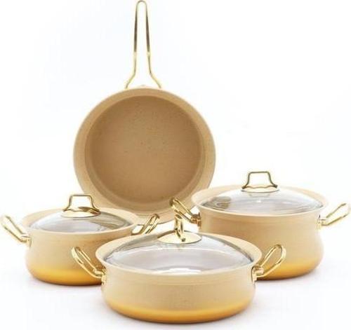 6 Parça Granit Bakraç Tencere Set Cam Kapak 3044