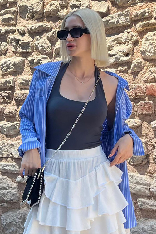 Füme Halter Yaka Boyun Askılı Crop Body Mg2146