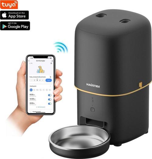 PF02 Akıllı Kedi Köpek Otomatik Mama Kabı , Tuya App-Wifi Uzaktan Kontrol, 4lt Hazne, Metal Kase - Siyah