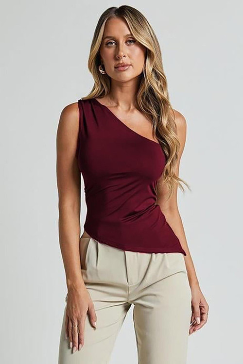 Bordo Tek Omuzlu Basic Kadın Body Mg2498