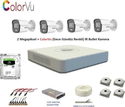 2mp 4 kameralı Dış ortam AHD HD-TVI ColorVu Gece Renkli Kamera Seti 500GB Disk
