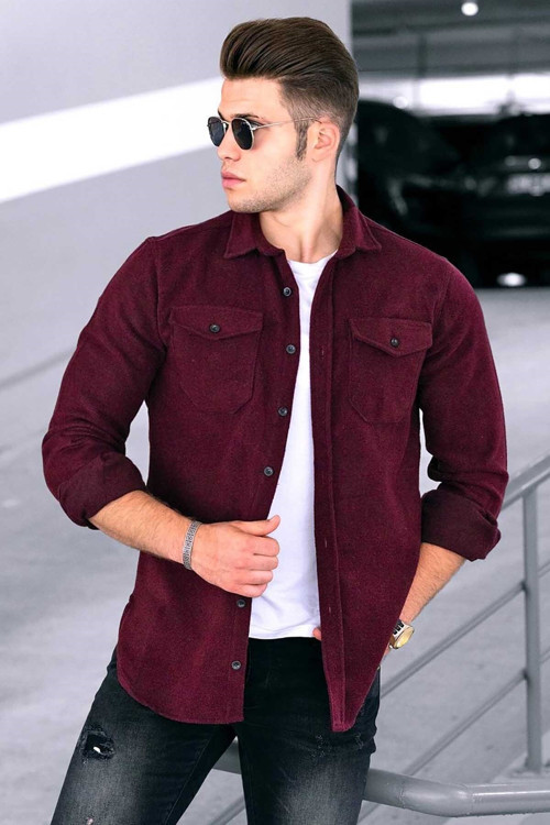 Erkek Bordo Basic Gömlek 9403