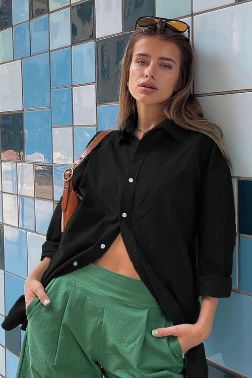 Mad Girls Siyah Oversize Gömlek Mg1369