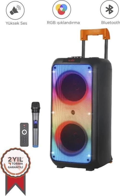 NDR-1095 Siyah Taşınabilir Büyük Boy Rgb Bluetooth Mikrofonlu Parti Hoparlör
