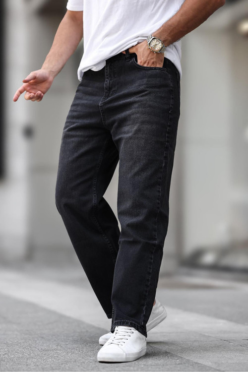 Siyah Erkek Yıkamalı Baggy Jean 7216