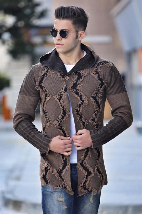 Örgü Detaylı Camel Hırka 2058