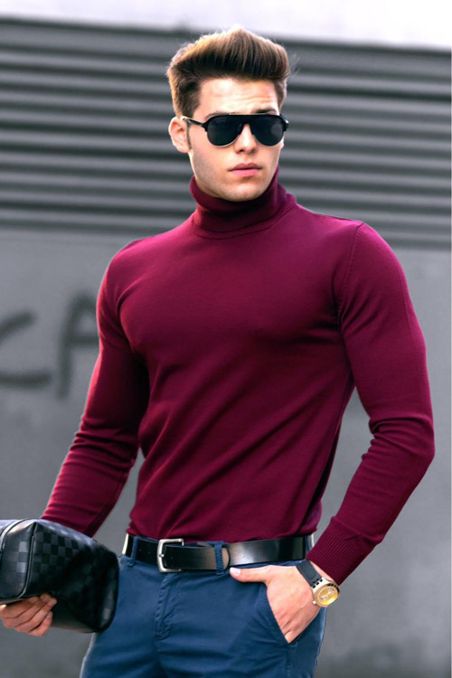 Bordo Balıkçı Yaka Kazak 4656