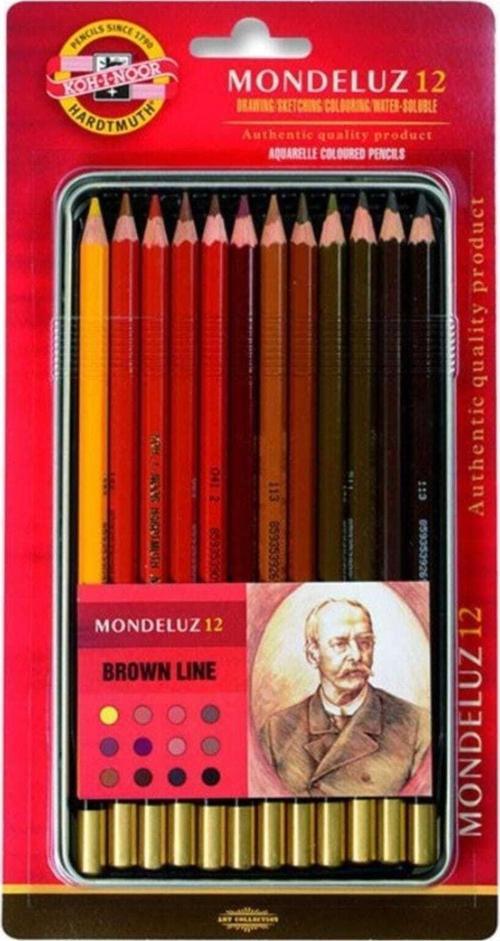 Koh-i Noor Mondeluz Aquarell Boya Kalemi 12 Renk KAHVERENGİ TONLAR Metal Kutu