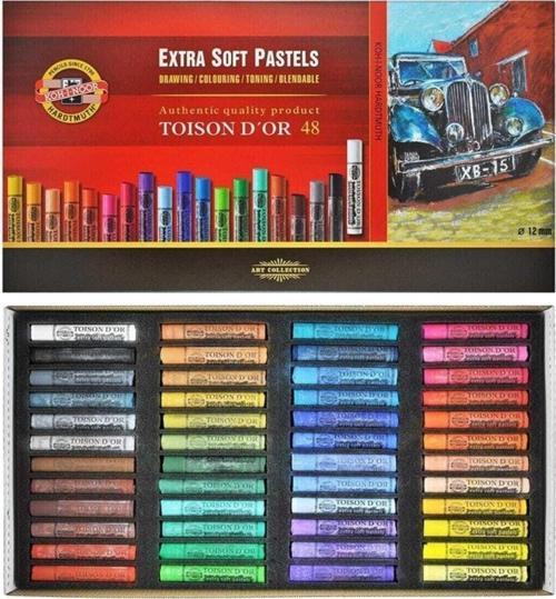 Koh-i Noor Toison D'or Sanatsal Extra Soft Yuvarlak Pastel Boya Kalın 48 Renk Extra Soft Dry Chalks
