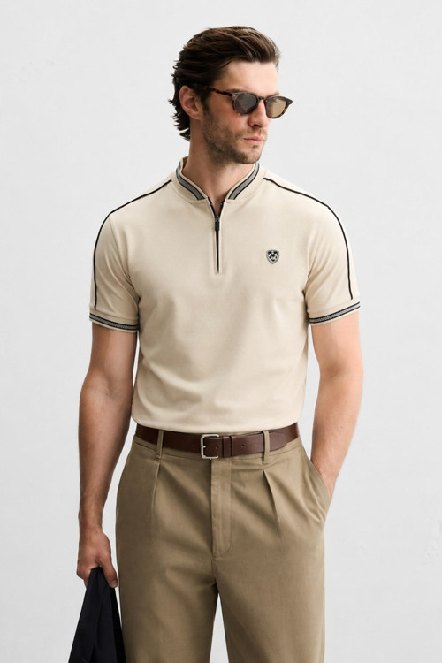 Bej Polo Yaka Erkek Tişört 9281