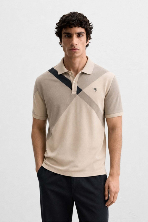 Bej Desenli Polo Yaka Erkek Tişört 6081