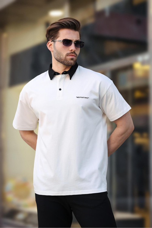 Ekru Düğmeli Polo Yaka Erkek T-Shirt E7119