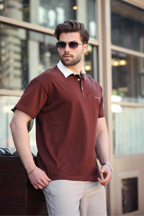 Acı Kahve Düğmeli Polo Yaka Erkek T-Shirt E7119
