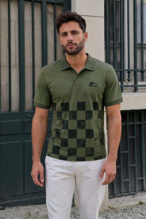 Haki Yeşili Desenli Erkek Polo Yaka Tişört 5871