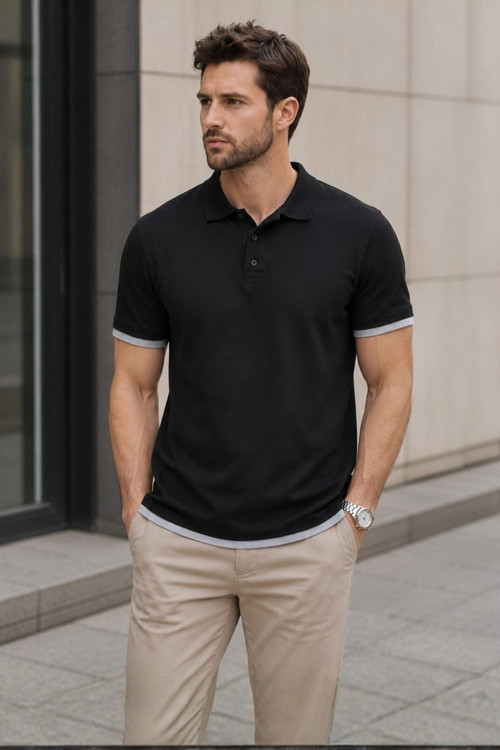 Siyah Basic Polo Yaka Tişört 5885