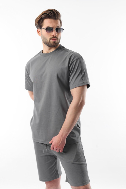 Füme Overfit Baskılı Erkek Şort T-Shirt Takım E7302