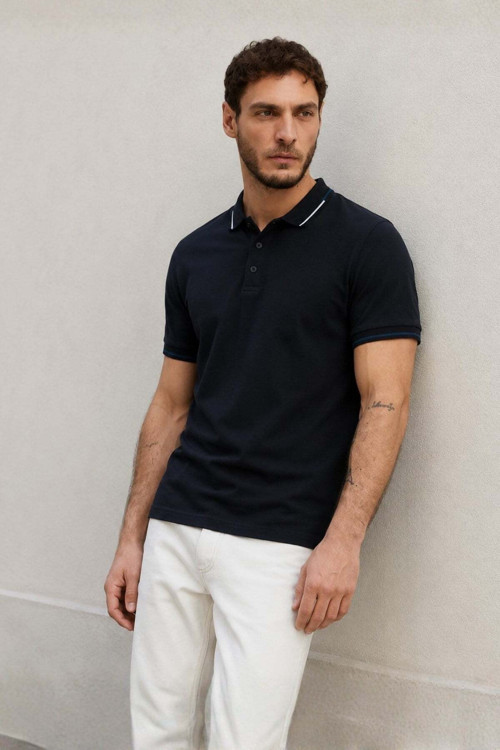 Siyah Polo Yaka Erkek Tişört 6113