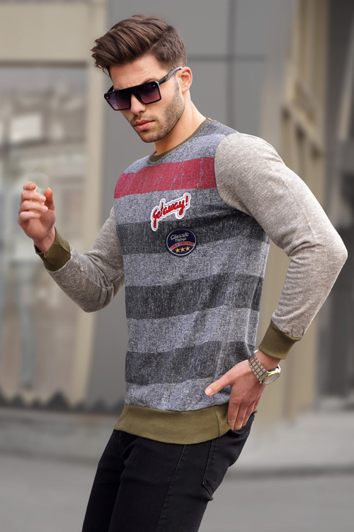 Antrasit Çizgili Erkek Sweatshirt 1691