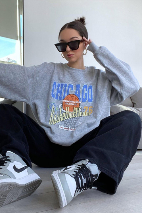 Mad Girls Gri Sweatshirt Mg742