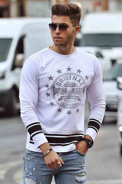 Beyaz Baskılı Sweatshirt 1114