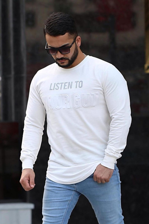 Erkek Baskılı Beyaz Sweatshirt 4118