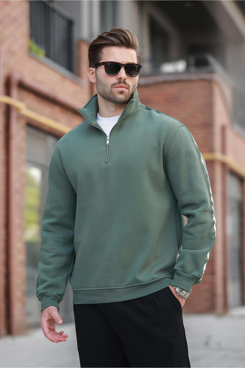 Haki Fermuarlı Yarım Balıkçı Yaka Erkek Sweatshirt E7164