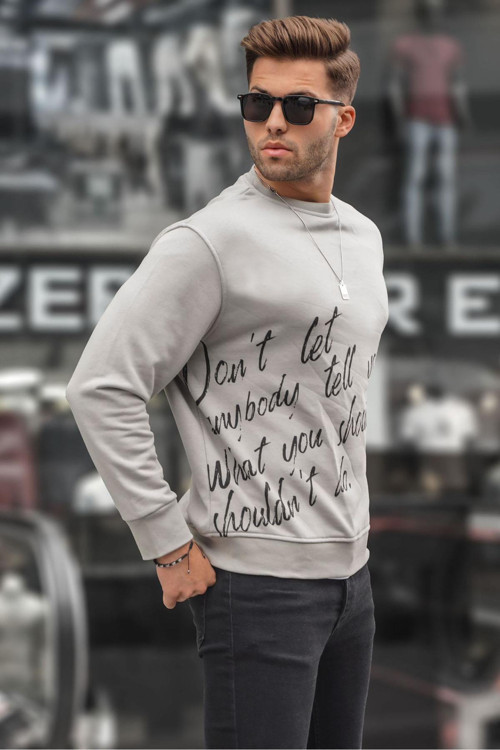 Boyalı Gri Baskılı Bisiklet Yaka Sweatshirt 6156