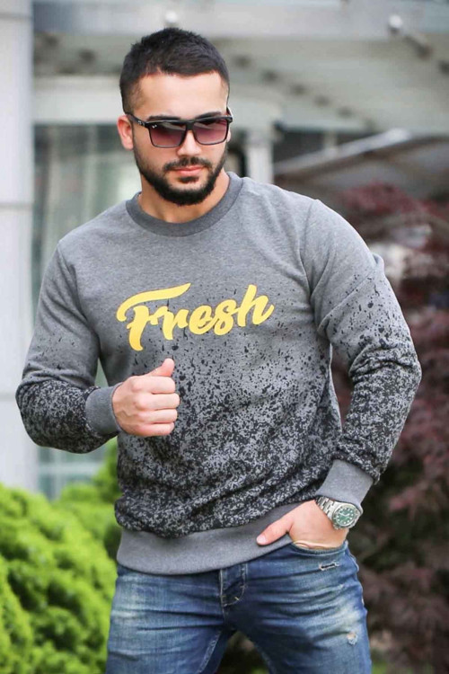 Füme Baskılı Bisiklet Yaka Sweatshirt 2791