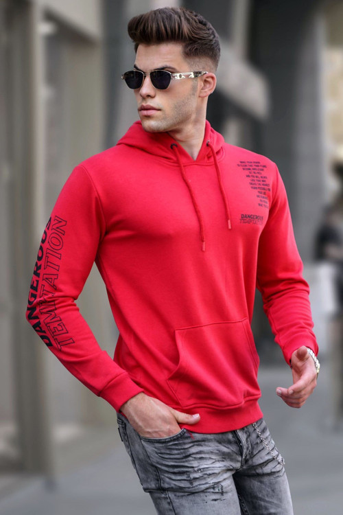Kırmızı Baskılı Erkek Sweatshirt 5313