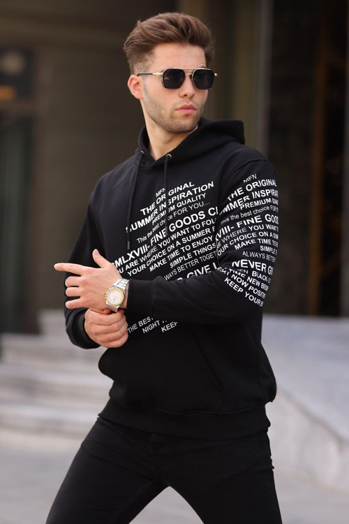 Siyah Baskılı Kapüşonlu Sweatshirt 6009