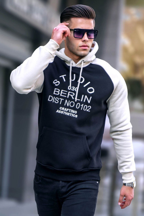 Siyah Nakışlı Kapüşonlu Sweatshirt 6011