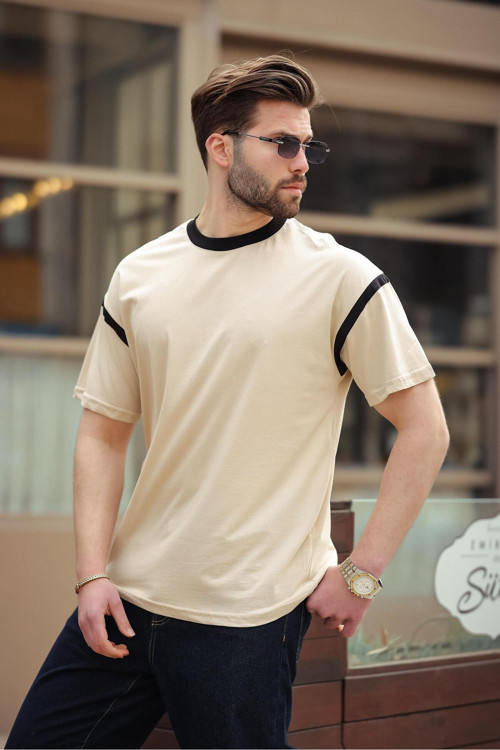 Bej Bisiklet Yaka Regular Fit Erkek T-Shirt E7126