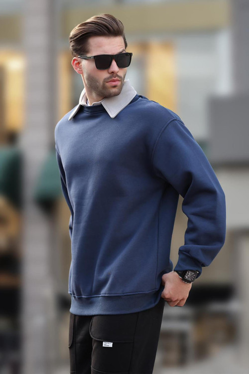 Lacivert Polo Yaka Erkek Sweatshirt 7086