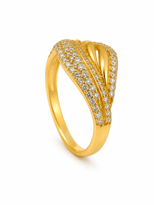 14 Ayar Kraliçe Yolu Taş İşlemeli Altın Yüzük