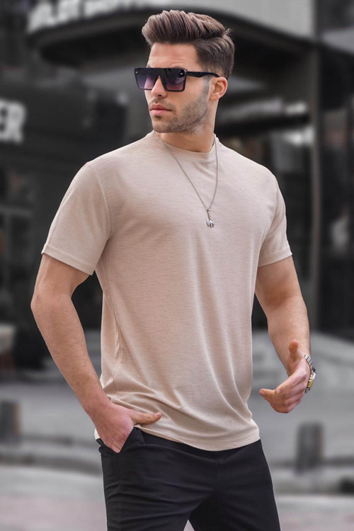 Bej Regular Fit Basic Erkek Tişört 6069