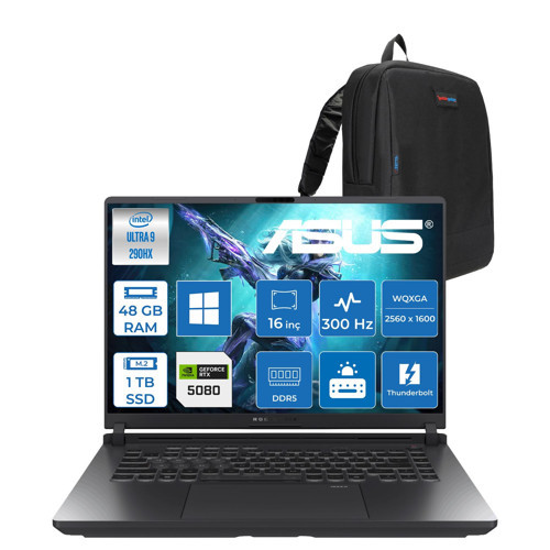 Rog Strix G16 G615LW Intel Ultra 9 290HX Plus Aı 48GB Ddr5 1tb SSD 16GB/RTX5080 175W 16-Inch 2.5k (2560 x 1600, Wqxga 300Hz 3ms WINDOWS11HOME Gaming Laptop WTS283H19+ZETTAÇANTA