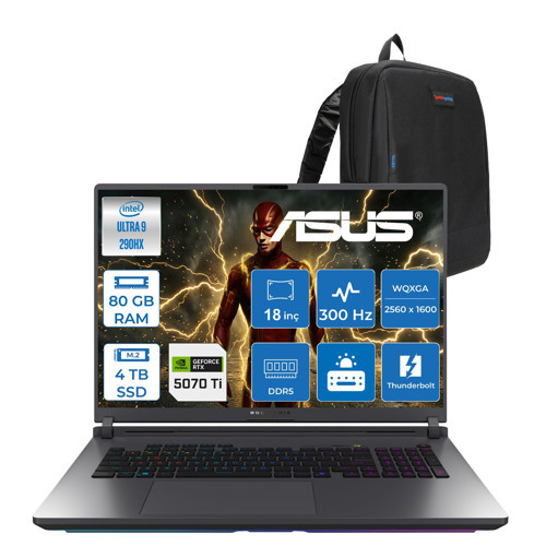 Rog Strix G18 G815LW Intel Ultra 9 290HX Plus Aı 80GB Ddr5 4tb SSD 16GB/RTX5080 175W 18-Inch 2.5k (2560 x 1600, Wqxga 240Hz Freedos Gaming Laptop WSA311F39+ZETTAÇANTA