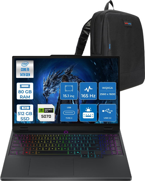 Legion 5 Intel Core I9 14900HX 80GB Ddr5 512GB SSD 8GB/RTX5070/115W 15.1" Wqxga (2560X1600) OLED 1000NITS 165Hz IPS Windows 11 Home Taşınabilir Bilgisayar 83LY009KTRH21 + Zettaçanta