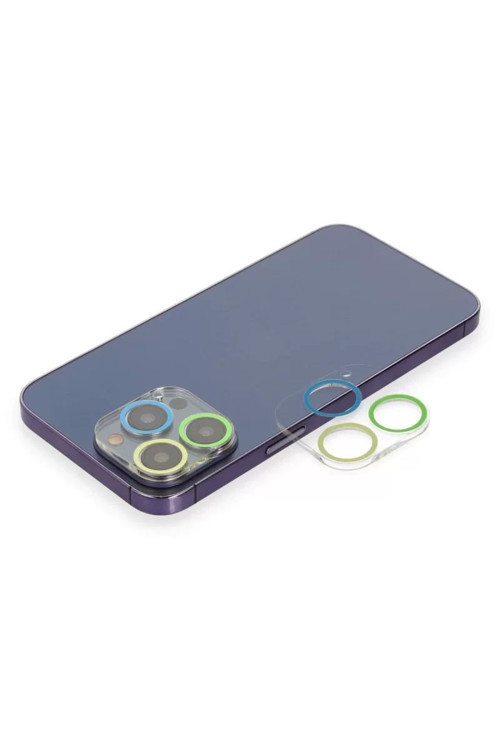 Apple iPhone 12 Pro Renkli Kamera Lens Koruma Cam - Yeşil-Sarı