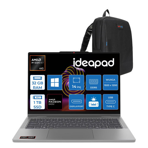 Ideapad 5 2-In-1 14AGP11 Amd Ryzen Aı 7 445 32GB Ddr5 1tb SSD Radeon™ 840M Graphics 14" Wuxga (1920X1200) IPS 400NITS Dokunmatik WIN11PRO Bilgisayar 83UH0049TRP13+ZETTAÇANTA