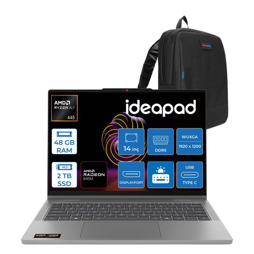 Ideapad 5 2-In-1 14AGP11 Amd Ryzen Aı 7 445 48GB Ddr5 2tb SSD Radeon™ 840M Graphics 14" Wuxga (1920X1200) IPS 400NITS Dokunmatik Freedos Bilgisayar 83UH0049TRF19+ZETTAÇANTA