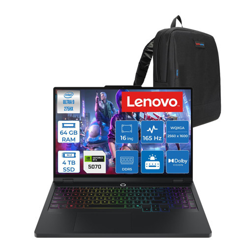 Legion Pro 5 16IAX10 Intel Ultra 9 275HX 64GB 4tb SSD 8GB/RTX5070/115W 16" Wqxga (2560X1600) OLED 1100NITS 165Hz Wi-Fi7+Bt 5.4 WIN11PRO Gaming Bilgisayar L83F300B2CKP24 + Zettaçanta