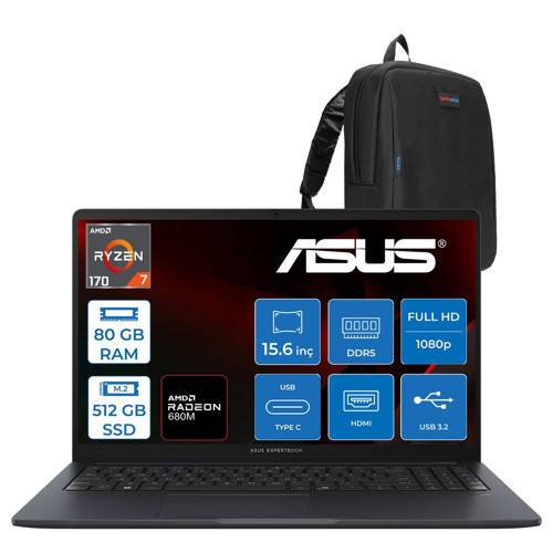 Expertbook BM1503CDA Amd Ryzen 7 170 80GB Ddr5 512GB SSD Freedos 15,6 Inç Fullhd Laptop S72178F31 + Zetta Çanta