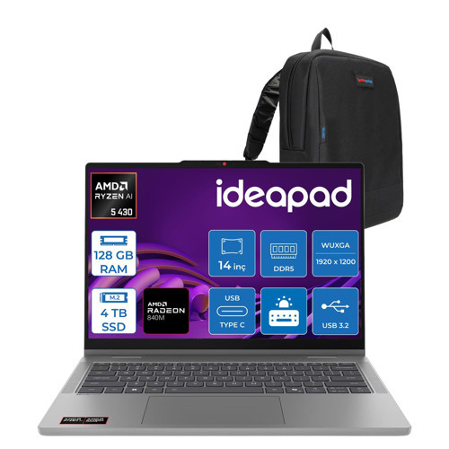 Ideapad 5 2ın1 Amd Ryzen Aı 5 430 128GB Ddr5 4tb SSD Windows 11 Pro Amd Radeon 840M 14" Wuxga (1920X1200) IPS 400NITS 60Hz Dokunmatik Bilgisayar 43014AGP11P45 + Zetta Çanta