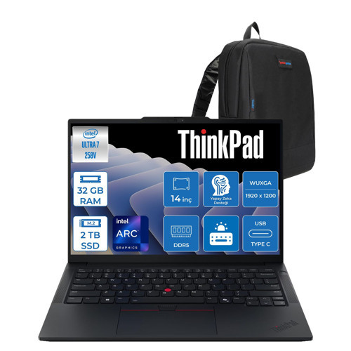 Thinkpad E14 G7 Ultra 7 258V 32GB LPDDR5X 2tb SSD Windows 11 Home Arc Graphics 140V 14" Wuxga (1920X1200) IPS 300NITS Taşınabilir Bilgisayar T21U2005FTXH04 + Zetta Çanta