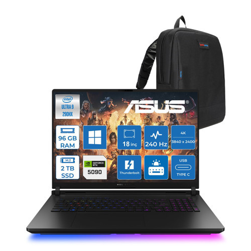 Rog Strix Scar G18 G835LXG-TQ557 Intel Core Ultra 9 290HX Plus 96GB Ddr5 2tb SSD W11PRO 175W RTX5090 24GB Ggdr7 18" 4K Wquxga Miniled 240Hz Gaming Laptop ROGTQ557P45 + Zettaçanta