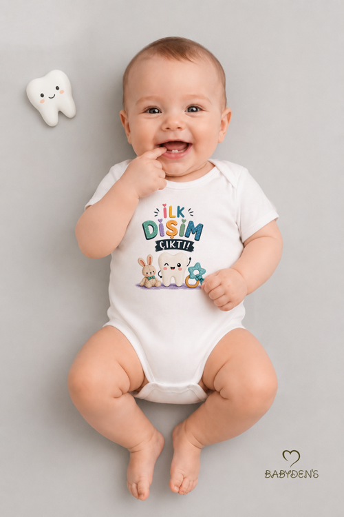 Diş Buğdayı Body %100 Pamuk İlk Dişim Çıktı Baskılı Bebek Kısa Kollu Body Çıtçıtlı Unisex Yenidoğan Zıbın