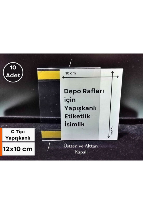 10 Adet C Tipi 12x10 Cm Depo Ürün Etiketliği Şeffaf Yapışkanlı Etiketlik isimlik Raf Fiyat Etiketlik